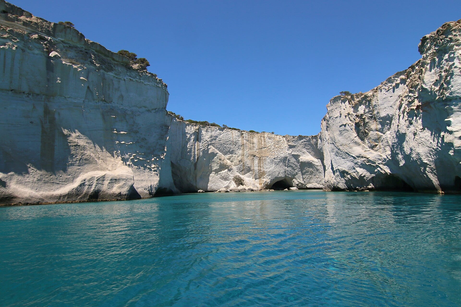 Sea cliffs and turquoise water toward Kleftiko, Milos